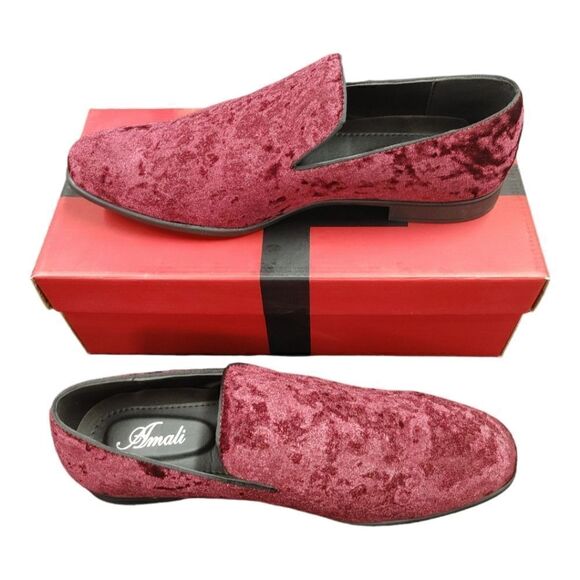 MEN'S AMALI HAUSER2 BURGUNDY CRUSHED VELVET SLIP ON DRESS SHOE SIZE 14D. - Picture 2 of 7